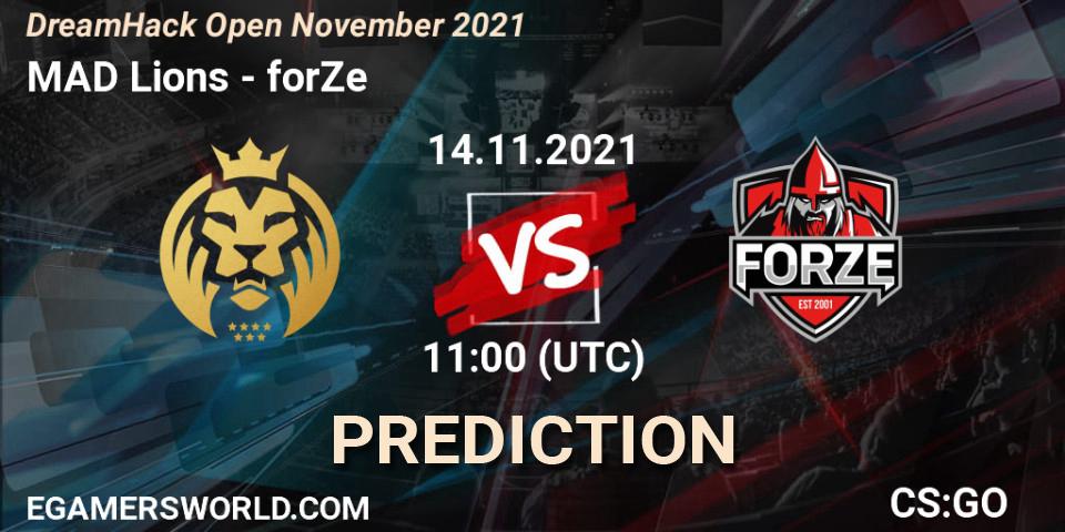 Prognose für das Spiel MAD Lions VS forZe. 14.11.2021 at 11:00. Counter-Strike (CS2) - DreamHack Open November 2021