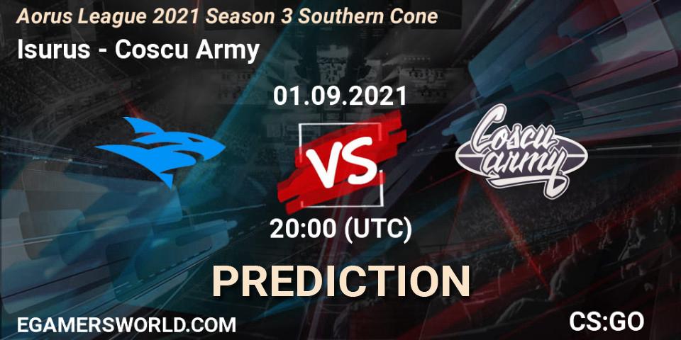 Prognose für das Spiel Isurus VS Coscu Army. 01.09.2021 at 20:10. Counter-Strike (CS2) - Aorus League 2021 Season 3 Southern Cone