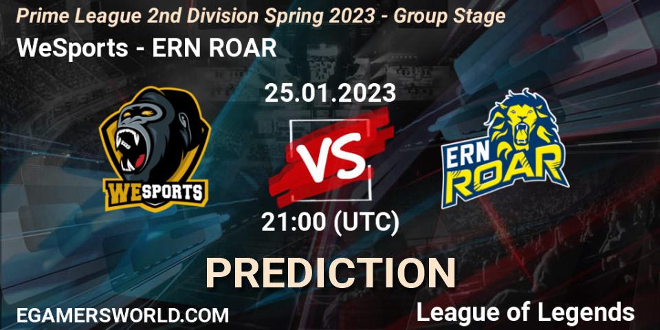 Prognose für das Spiel WeSports VS ERN ROAR. 25.01.2023 at 21:00. LoL - Prime League 2nd Division Spring 2023 - Group Stage