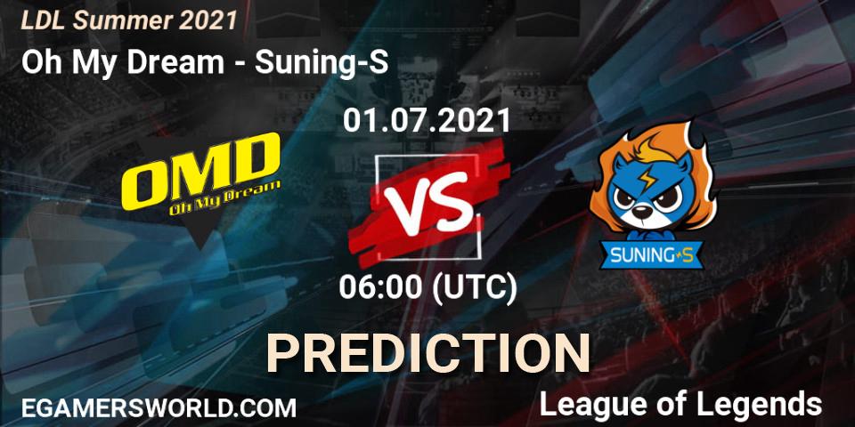 Prognose für das Spiel Oh My Dream VS Suning-S. 01.07.2021 at 06:00. LoL - LDL Summer 2021