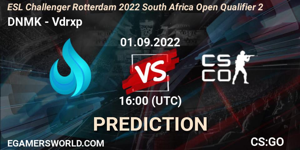 Prognose für das Spiel DNMK VS Vdrxp Gaming. 01.09.2022 at 16:00. Counter-Strike (CS2) - ESL Challenger Rotterdam 2022 South Africa Open Qualifier 2