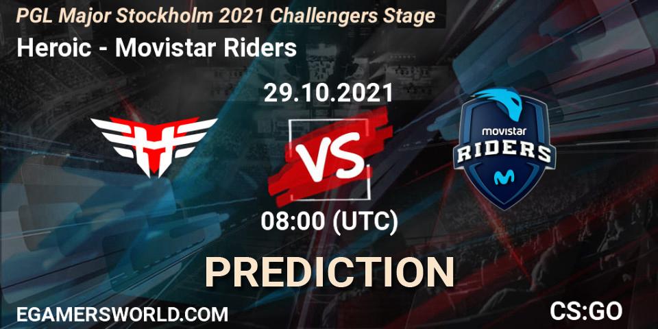 Prognose für das Spiel Heroic VS Movistar Riders. 29.10.2021 at 08:15. Counter-Strike (CS2) - PGL Major Stockholm 2021 Challengers Stage