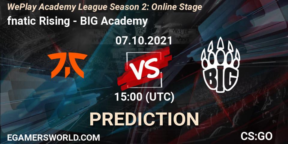 Prognose für das Spiel fnatic Rising VS BIG Academy. 07.10.2021 at 15:00. Counter-Strike (CS2) - WePlay Academy League Season 2: Online Stage