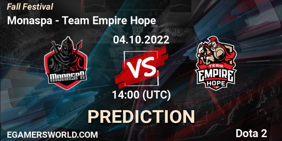 Prognose für das Spiel Monaspa VS Team Empire Hope. 04.10.22. Dota 2 - Fall Festival