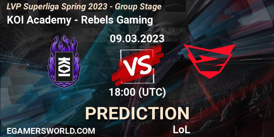 Prognose für das Spiel KOI Academy VS Rebels Gaming. 09.03.2023 at 20:00. LoL - LVP Superliga Spring 2023 - Group Stage