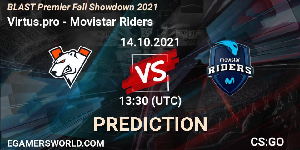 Prognose für das Spiel Virtus.pro VS Movistar Riders. 14.10.2021 at 13:30. Counter-Strike (CS2) - BLAST Premier Fall Showdown 2021
