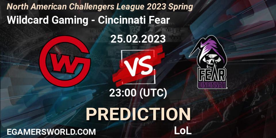 Prognose für das Spiel Wildcard Gaming VS Cincinnati Fear. 25.02.2023 at 23:00. LoL - NACL 2023 Spring - Group Stage
