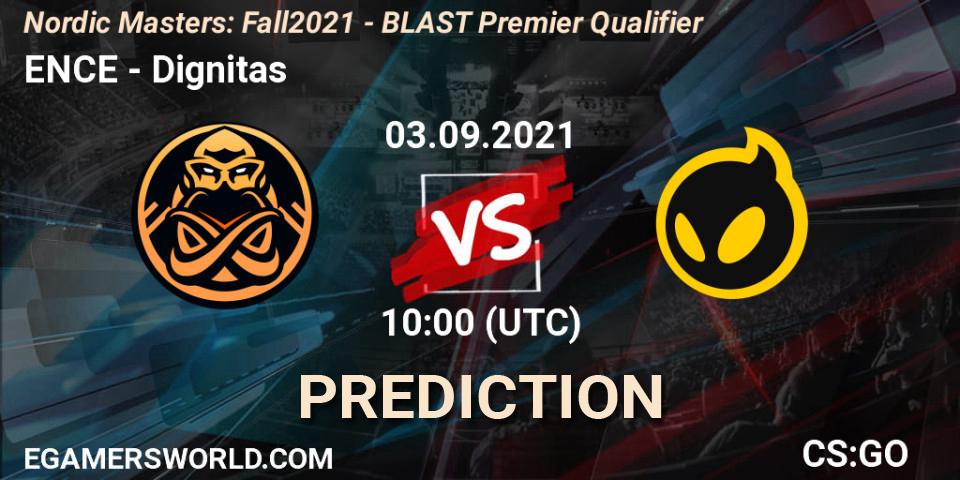 Prognose für das Spiel ENCE VS Dignitas. 03.09.2021 at 10:05. Counter-Strike (CS2) - Nordic Masters: Fall 2021 - BLAST Premier Qualifier