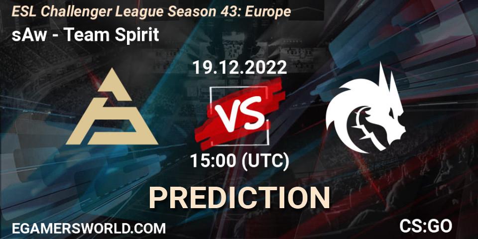 Prognose für das Spiel sAw VS Team Spirit. 19.12.2022 at 15:00. Counter-Strike (CS2) - ESL Challenger League Season 43: Europe