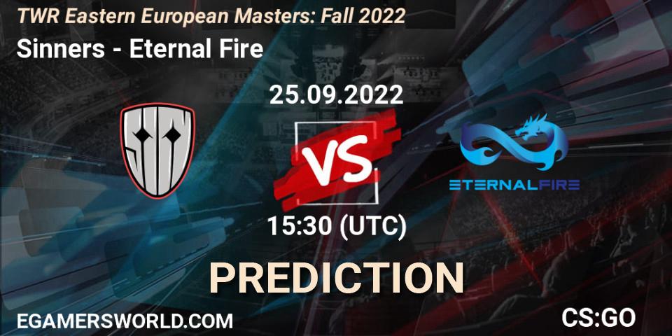 Prognose für das Spiel Sinners VS Eternal Fire. 25.09.2022 at 20:15. Counter-Strike (CS2) - TWR Eastern European Masters: Fall 2022