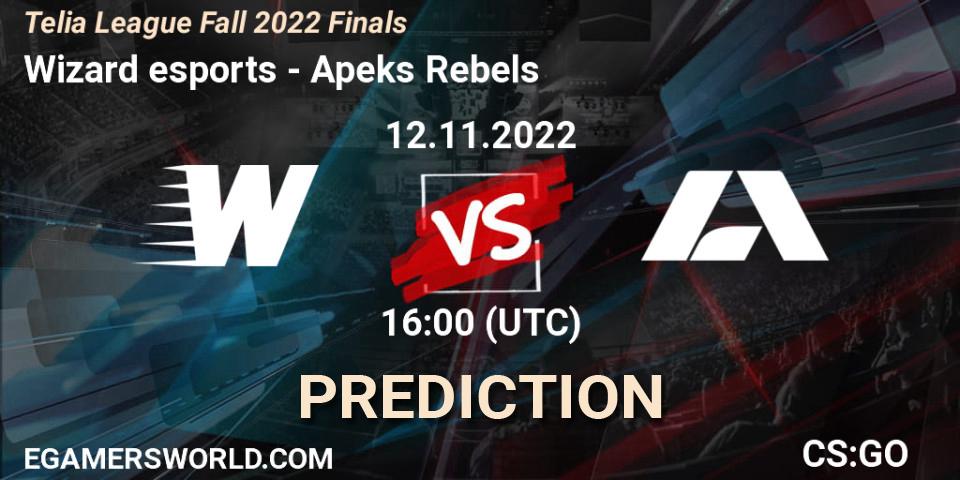 Prognose für das Spiel Wizard esports VS Apeks Rebels. 12.11.2022 at 16:00. Counter-Strike (CS2) - Telia League Fall 2022 Finals