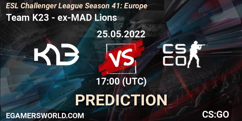 Prognose für das Spiel Team K23 VS ex-MAD Lions. 28.05.2022 at 17:00. Counter-Strike (CS2) - ESL Challenger League Season 41: Europe