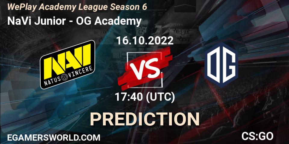 Prognose für das Spiel NaVi Junior VS OG Academy. 28.10.2022 at 15:55. Counter-Strike (CS2) - WePlay Academy League Season 6