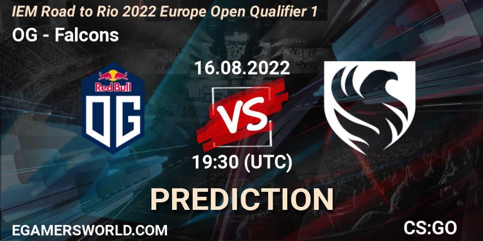 Prognose für das Spiel OG VS Falcons. 16.08.2022 at 19:40. Counter-Strike (CS2) - IEM Road to Rio 2022 Europe Open Qualifier 1