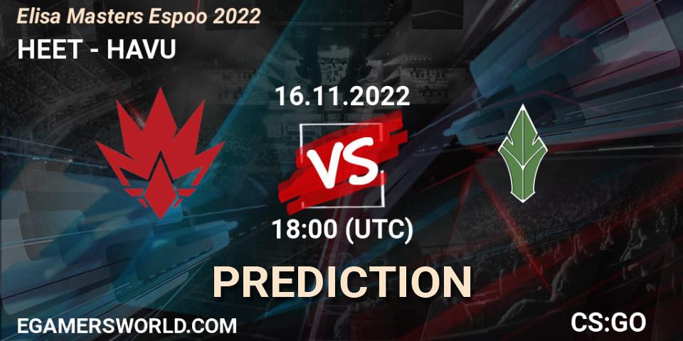 Prognose für das Spiel HEET VS HAVU. 16.11.22. CS2 (CS:GO) - Elisa Masters Espoo 2022