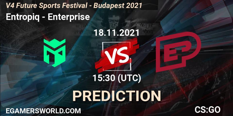 Prognose für das Spiel Entropiq VS Enterprise. 18.11.2021 at 15:30. Counter-Strike (CS2) - V4 Future Sports Festival - Budapest 2021