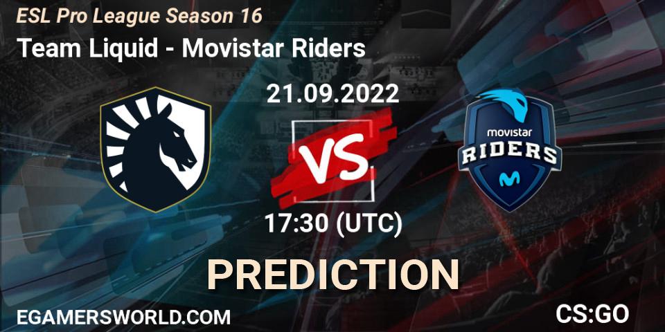 Prognose für das Spiel Team Liquid VS Movistar Riders. 21.09.2022 at 18:15. Counter-Strike (CS2) - ESL Pro League Season 16