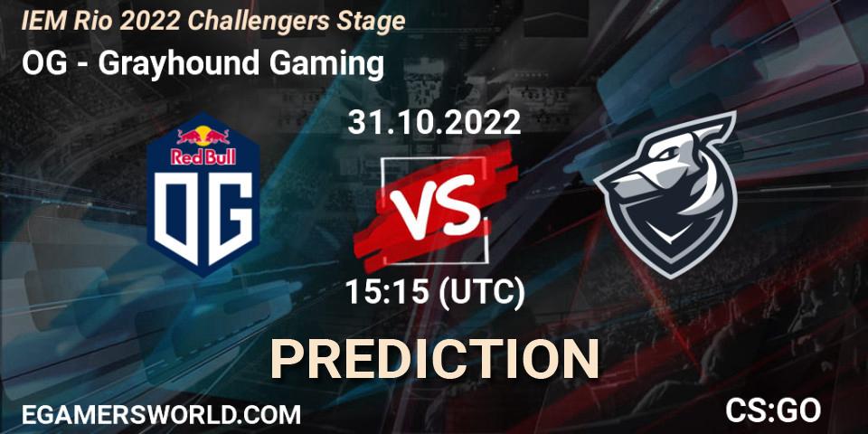 Prognose für das Spiel OG VS Grayhound Gaming. 31.10.2022 at 15:25. Counter-Strike (CS2) - IEM Rio 2022 Challengers Stage