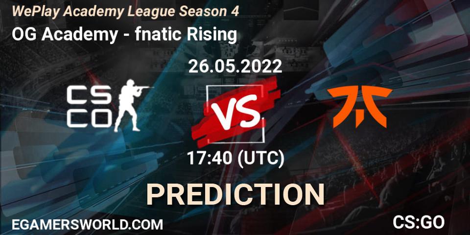 Prognose für das Spiel OG Academy VS fnatic Rising. 26.05.2022 at 17:40. Counter-Strike (CS2) - WePlay Academy League Season 4