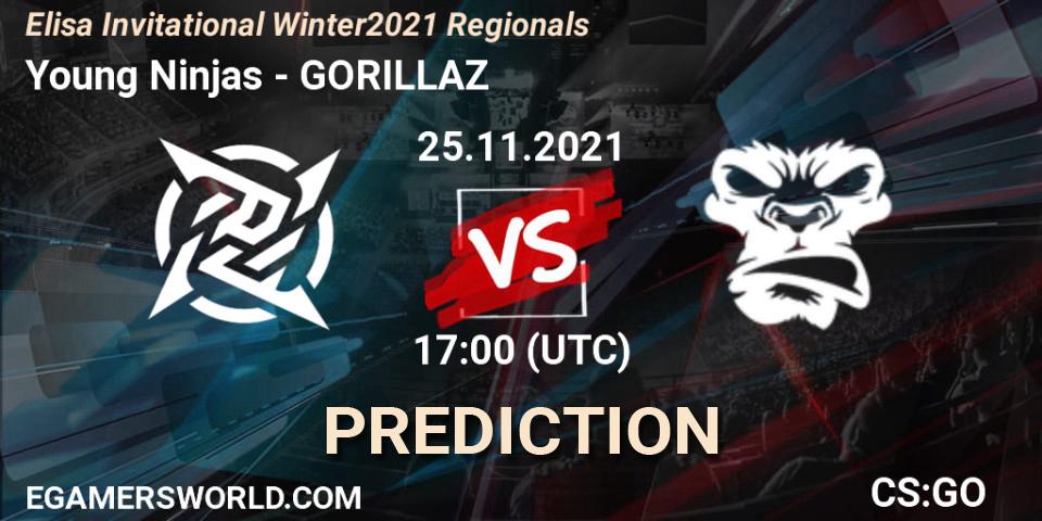 Prognose für das Spiel Young Ninjas VS GORILLAZ. 25.11.2021 at 17:00. Counter-Strike (CS2) - Elisa Invitational Winter 2021 Regionals