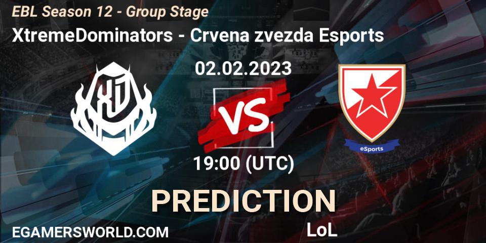 Prognose für das Spiel XtremeDominators VS Crvena zvezda Esports. 02.02.23. LoL - EBL Season 12 - Group Stage