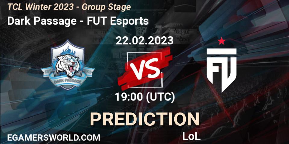 Prognose für das Spiel Dark Passage VS FUT Esports. 04.03.2023 at 19:00. LoL - TCL Winter 2023 - Group Stage