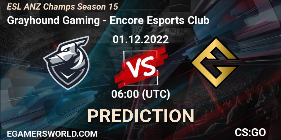 Prognose für das Spiel Grayhound Gaming VS Encore Esports Club. 01.12.2022 at 06:00. Counter-Strike (CS2) - ESL ANZ Champs Season 15