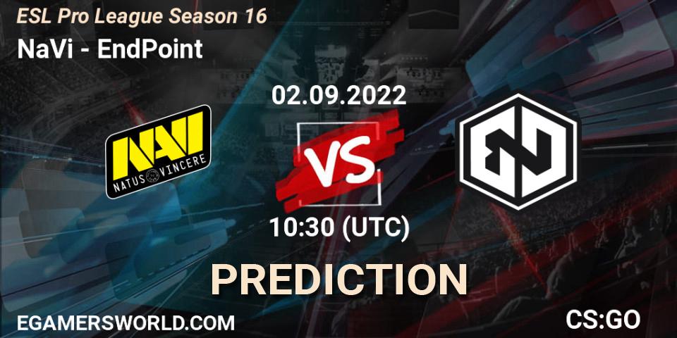Prognose für das Spiel NaVi VS EndPoint. 02.09.2022 at 10:30. Counter-Strike (CS2) - ESL Pro League Season 16