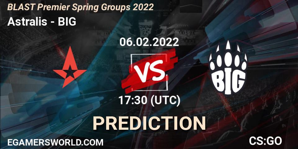 Prognose für das Spiel Astralis VS BIG. 06.02.22. CS2 (CS:GO) - BLAST Premier Spring Groups 2022