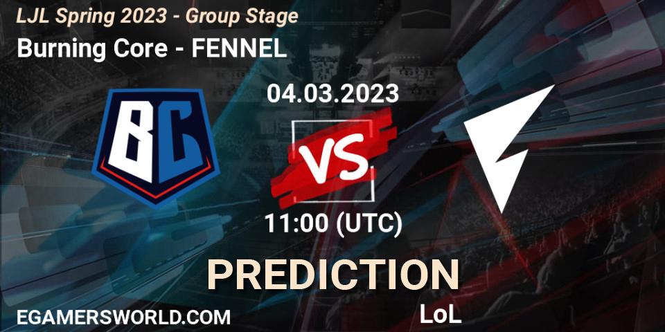Prognose für das Spiel Burning Core VS FENNEL. 04.03.23. LoL - LJL Spring 2023 - Group Stage