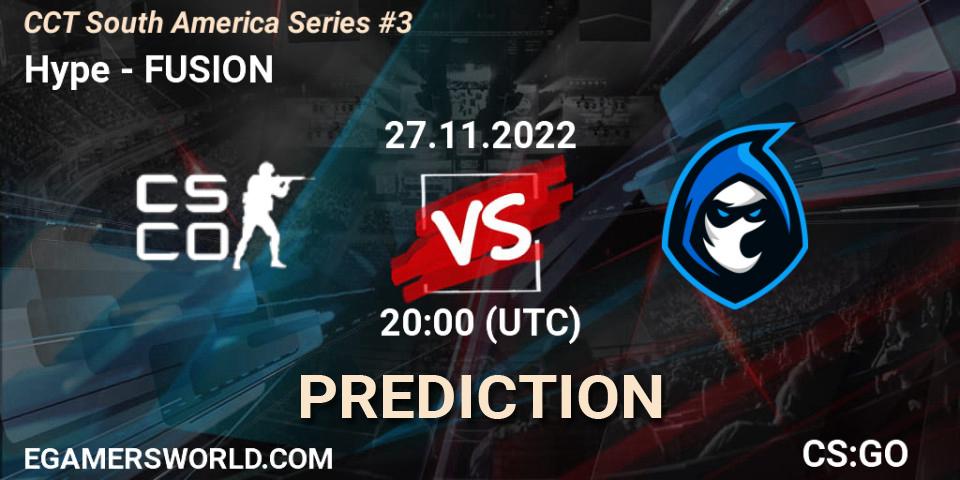 Prognose für das Spiel Hype VS FUSION. 27.11.2022 at 20:00. Counter-Strike (CS2) - CCT South America Series #3