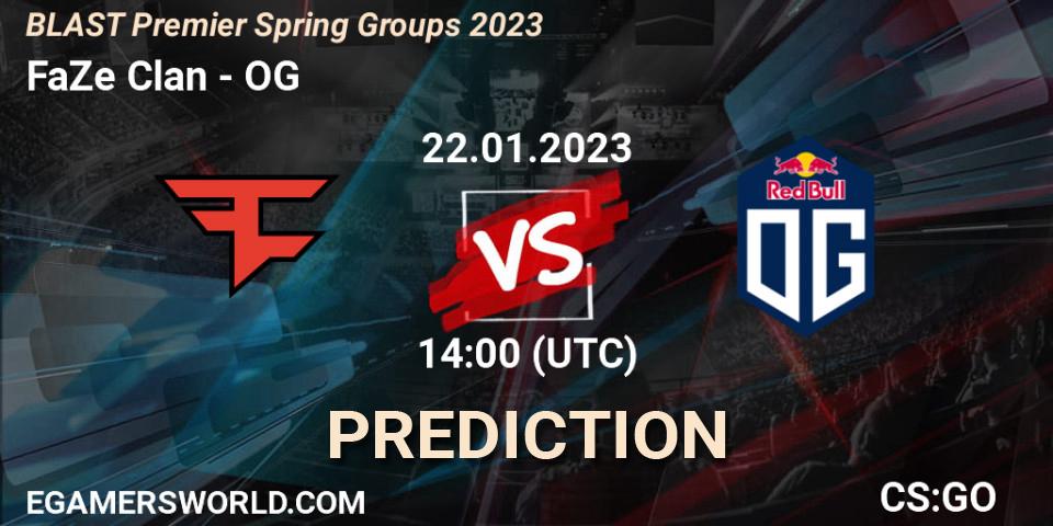 Prognose für das Spiel FaZe Clan VS OG. 22.01.2023 at 14:00. Counter-Strike (CS2) - BLAST Premier Spring Groups 2023