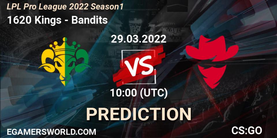Prognose für das Spiel 1620 Kings VS Bandits. 29.03.2022 at 07:30. Counter-Strike (CS2) - LPL Pro League 2022 Season 1