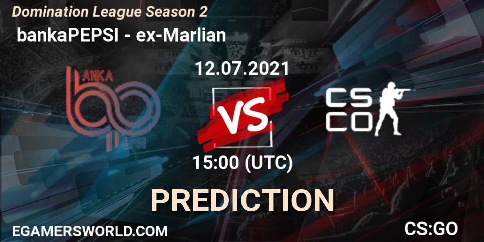 Prognose für das Spiel bankaPEPSI VS ex-Marlian. 12.07.2021 at 15:00. Counter-Strike (CS2) - Domination League Season 2