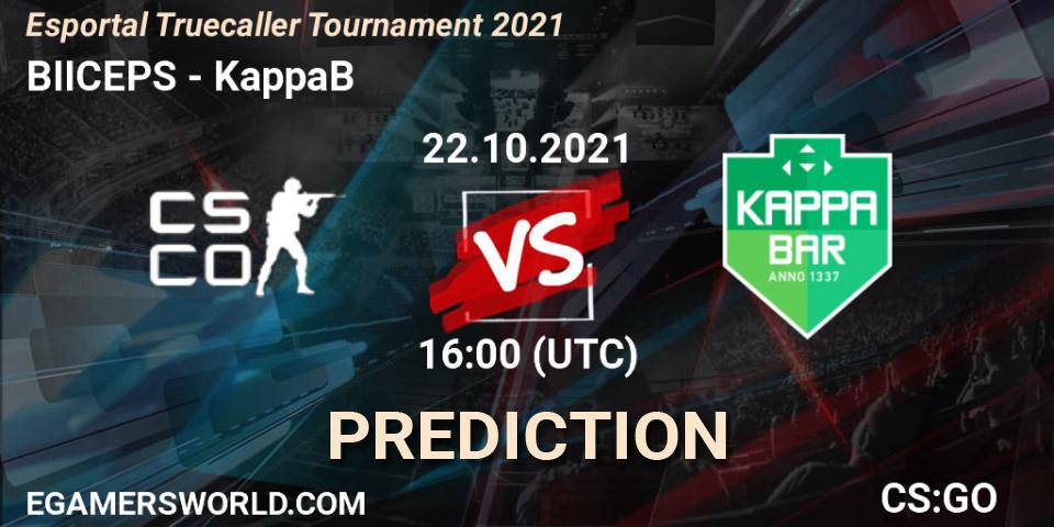Prognose für das Spiel BIICEPS VS KappaB. 22.10.2021 at 16:25. Counter-Strike (CS2) - Esportal Truecaller Tournament