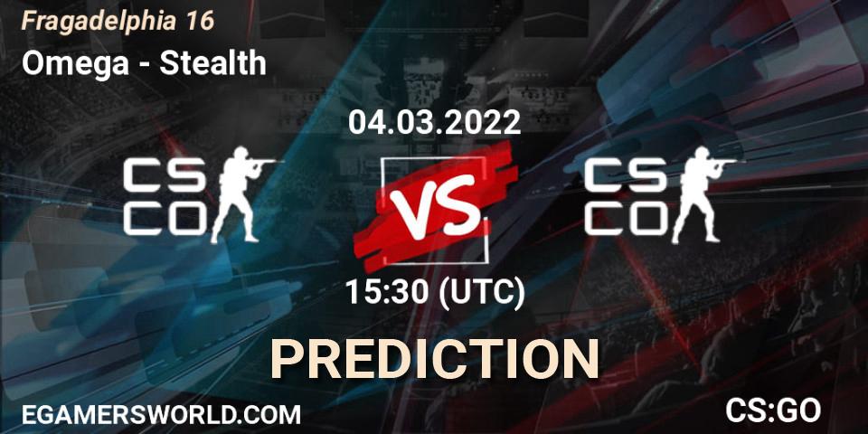 Prognose für das Spiel Omega VS Stealth. 04.03.2022 at 15:50. Counter-Strike (CS2) - Fragadelphia 16