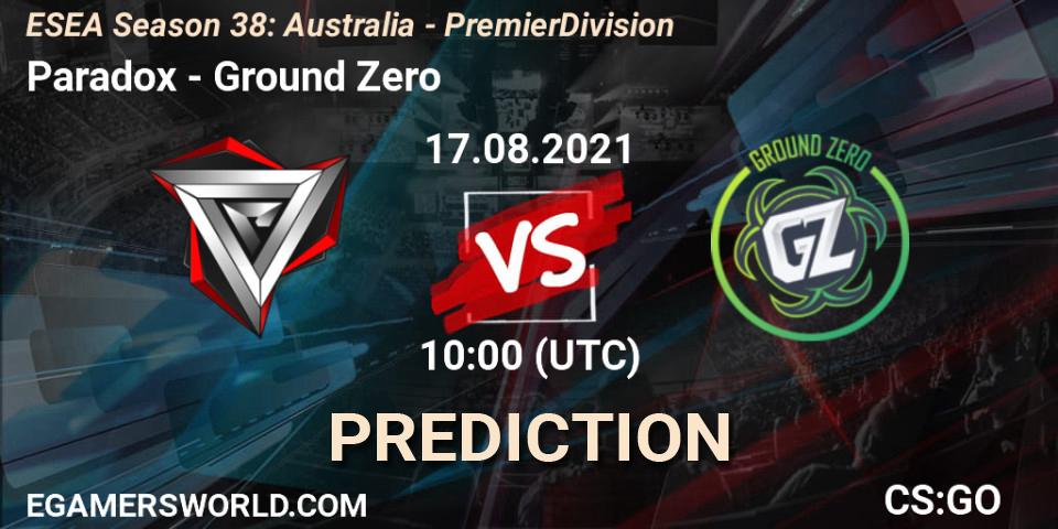 Prognose für das Spiel Paradox VS Ground Zero. 17.08.21. CS2 (CS:GO) - ESEA Season 38: Australia - Premier Division