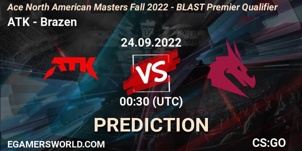 Prognose für das Spiel ATK VS Brazen. 24.09.2022 at 01:45. Counter-Strike (CS2) - FiReLEAGUE 2022: North America - BLAST Premier Qualifier