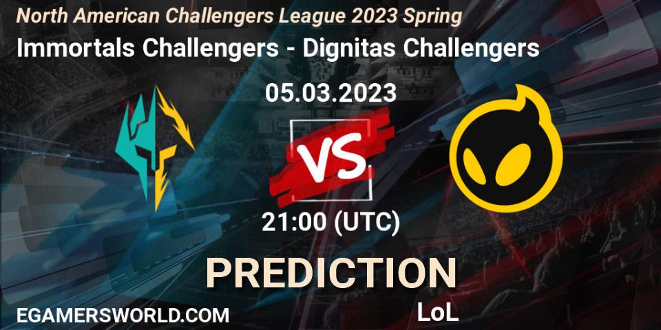 Prognose für das Spiel Immortals Challengers VS Dignitas Challengers. 05.03.23. LoL - NACL 2023 Spring - Group Stage