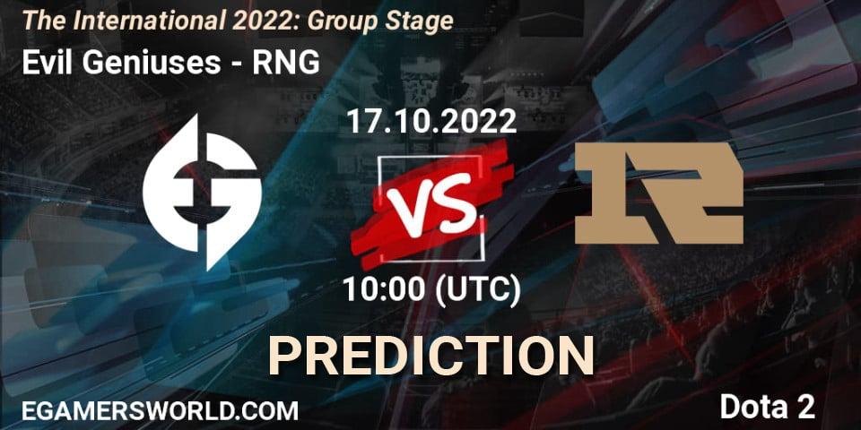 Prognose für das Spiel Evil Geniuses VS RNG. 17.10.22. Dota 2 - The International 2022: Group Stage