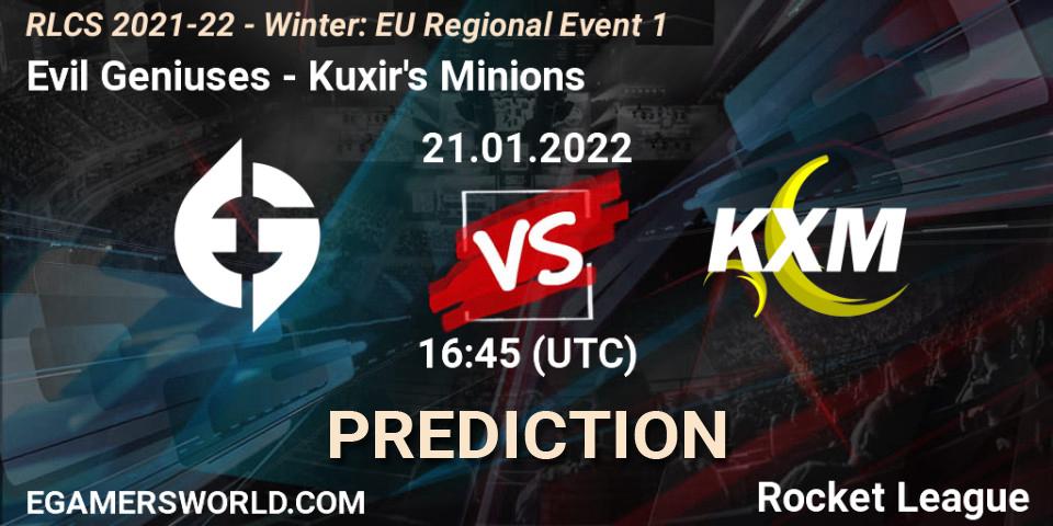 Prognose für das Spiel Evil Geniuses VS Kuxir's Minions. 21.01.22. Rocket League - RLCS 2021-22 - Winter: EU Regional Event 1