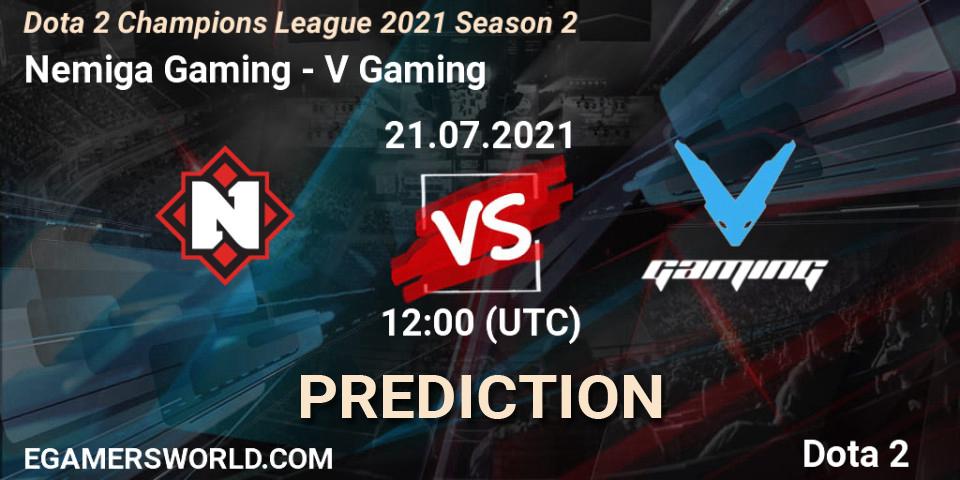 Prognose für das Spiel Nemiga Gaming VS V Gaming. 21.07.2021 at 12:00. Dota 2 - Dota 2 Champions League 2021 Season 2