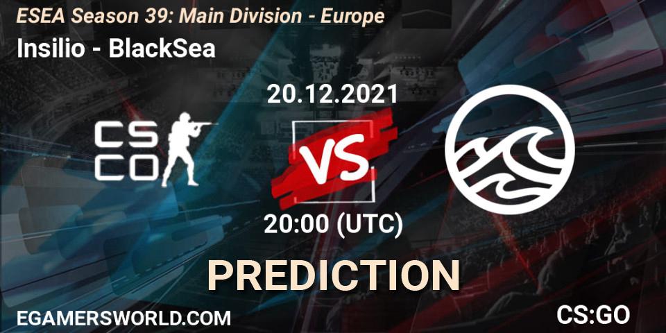 Prognose für das Spiel Insilio VS BlackSea. 20.12.2021 at 20:00. Counter-Strike (CS2) - ESEA Season 39: Main Division - Europe