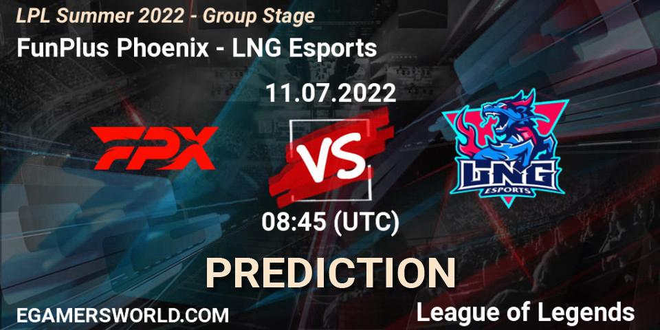 Prognose für das Spiel FunPlus Phoenix VS LNG Esports. 11.07.22. LoL - LPL Summer 2022 - Group Stage