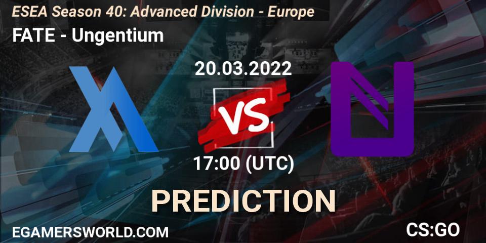 Prognose für das Spiel FATE VS Ungentium. 20.03.22. CS2 (CS:GO) - ESEA Season 40: Advanced Division - Europe