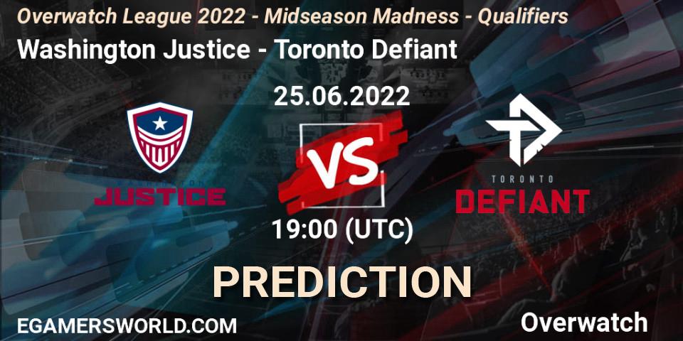 Prognose für das Spiel Washington Justice VS Toronto Defiant. 25.06.22. Overwatch - Overwatch League 2022 - Midseason Madness - Qualifiers