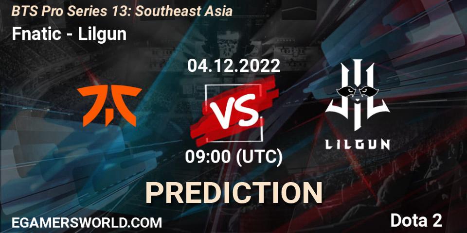 Prognose für das Spiel Fnatic VS Lilgun. 27.11.22. Dota 2 - BTS Pro Series 13: Southeast Asia