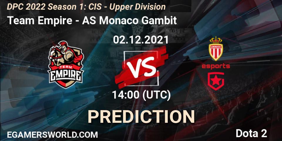 Prognose für das Spiel Team Empire VS AS Monaco Gambit. 02.12.21. Dota 2 - DPC 2022 Season 1: CIS - Upper Division