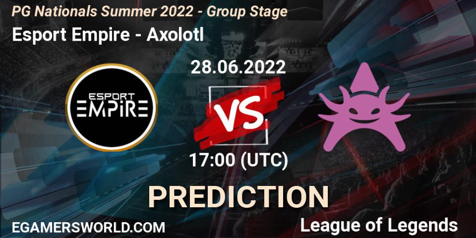 Prognose für das Spiel Esport Empire VS Axolotl. 28.06.2022 at 18:00. LoL - PG Nationals Summer 2022 - Group Stage