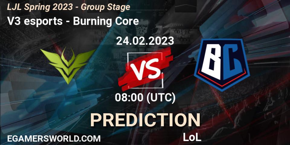 Prognose für das Spiel V3 esports VS Burning Core. 24.02.23. LoL - LJL Spring 2023 - Group Stage